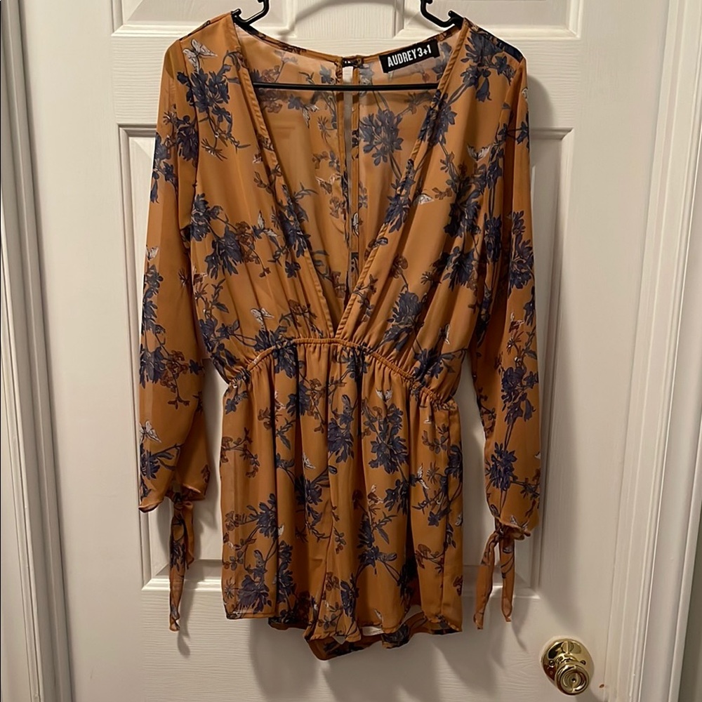 Audrey 3+1 Floral Romper in Mustard and Navy